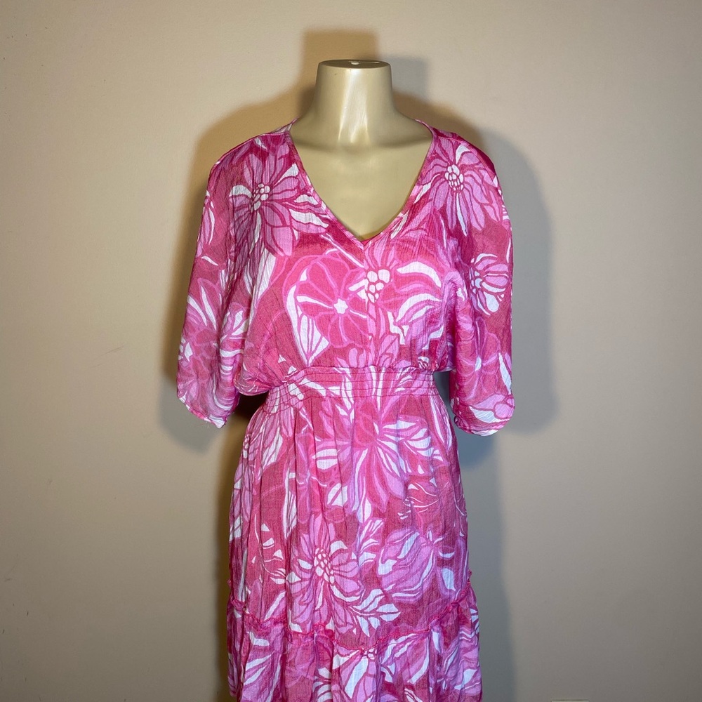 Mlle Gabrielle Pink Floral Midi Dress